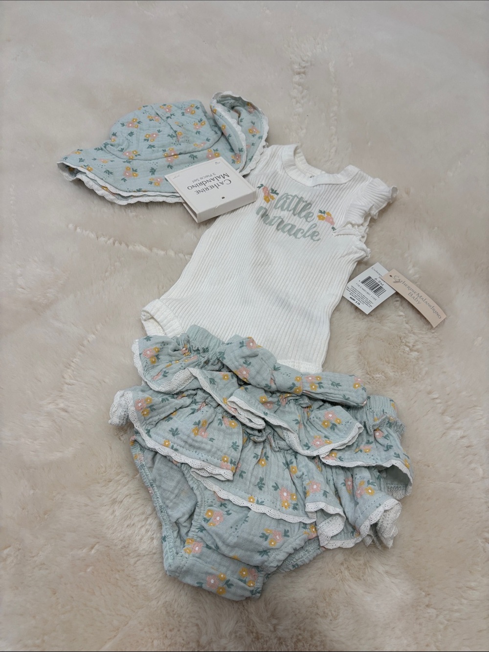 Cynthia Rowley Blue Floral Ruffle Romper & Sun Hat Set